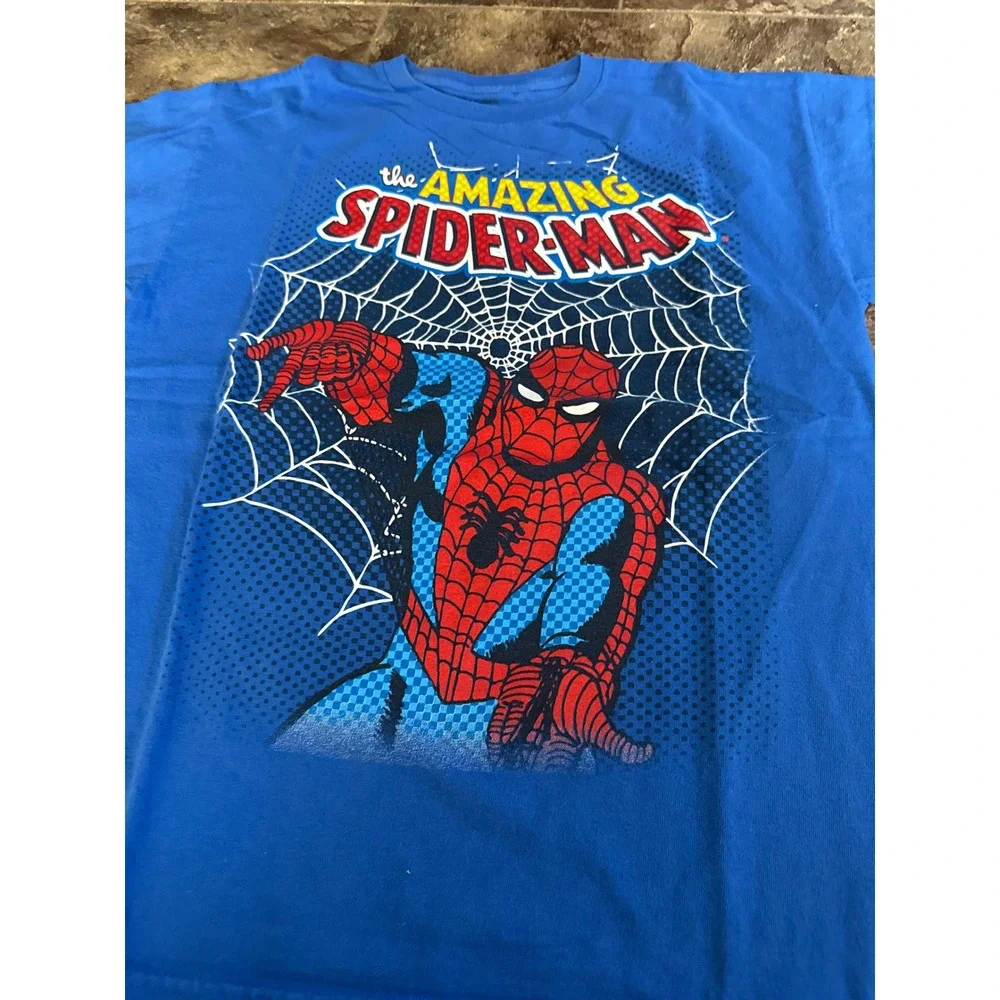 The‎ Amazing Spider Man Graphic T Shirt Blue Kids Youth XL Marvel Comic Book